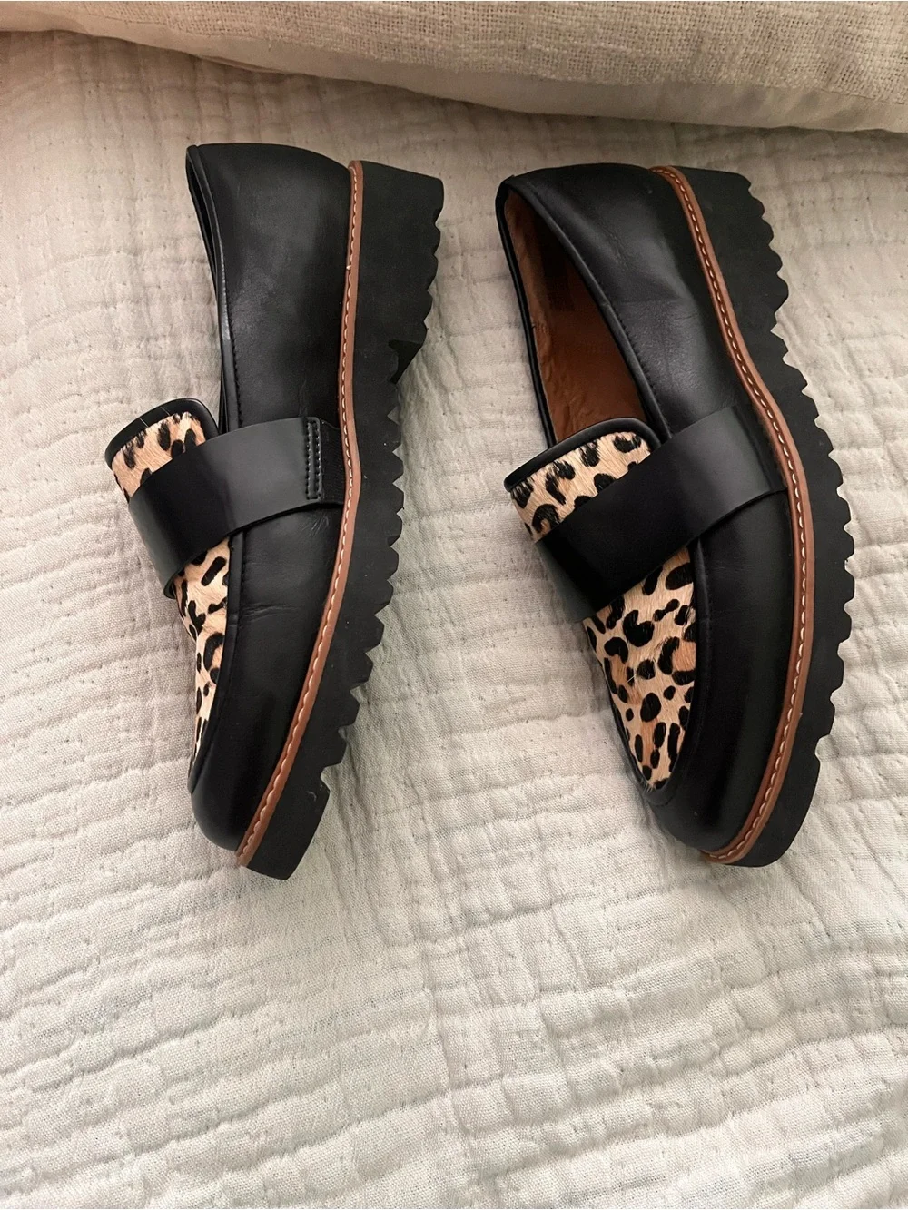 Halogen Black Loafers with Leopard-Print Vamp size 7.5